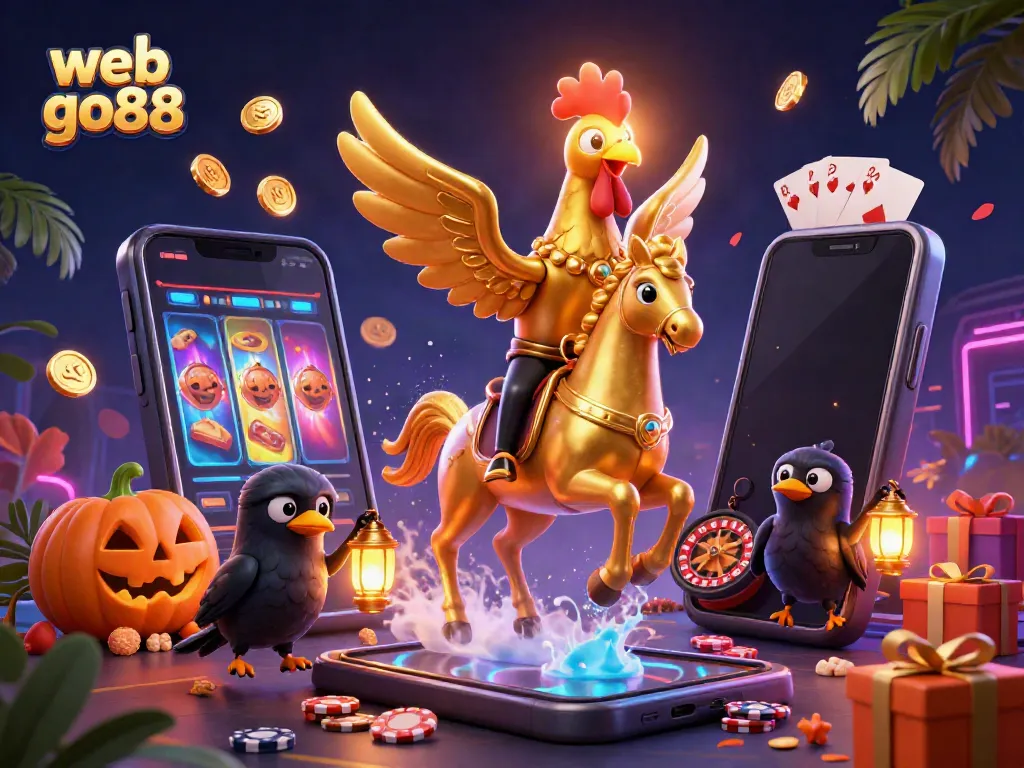 Engage with thrilling games at web go88 in an enchanting casino scene featuring vibrant characters.
