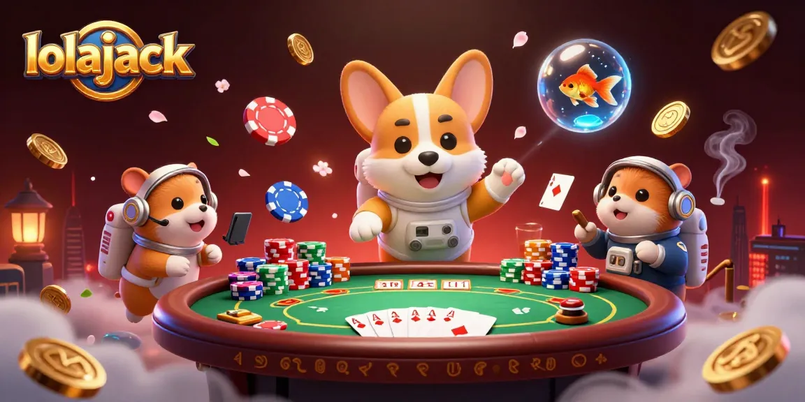 Experience the vibrant world of lolajack casino with an astronaut corgi playing poker in space.